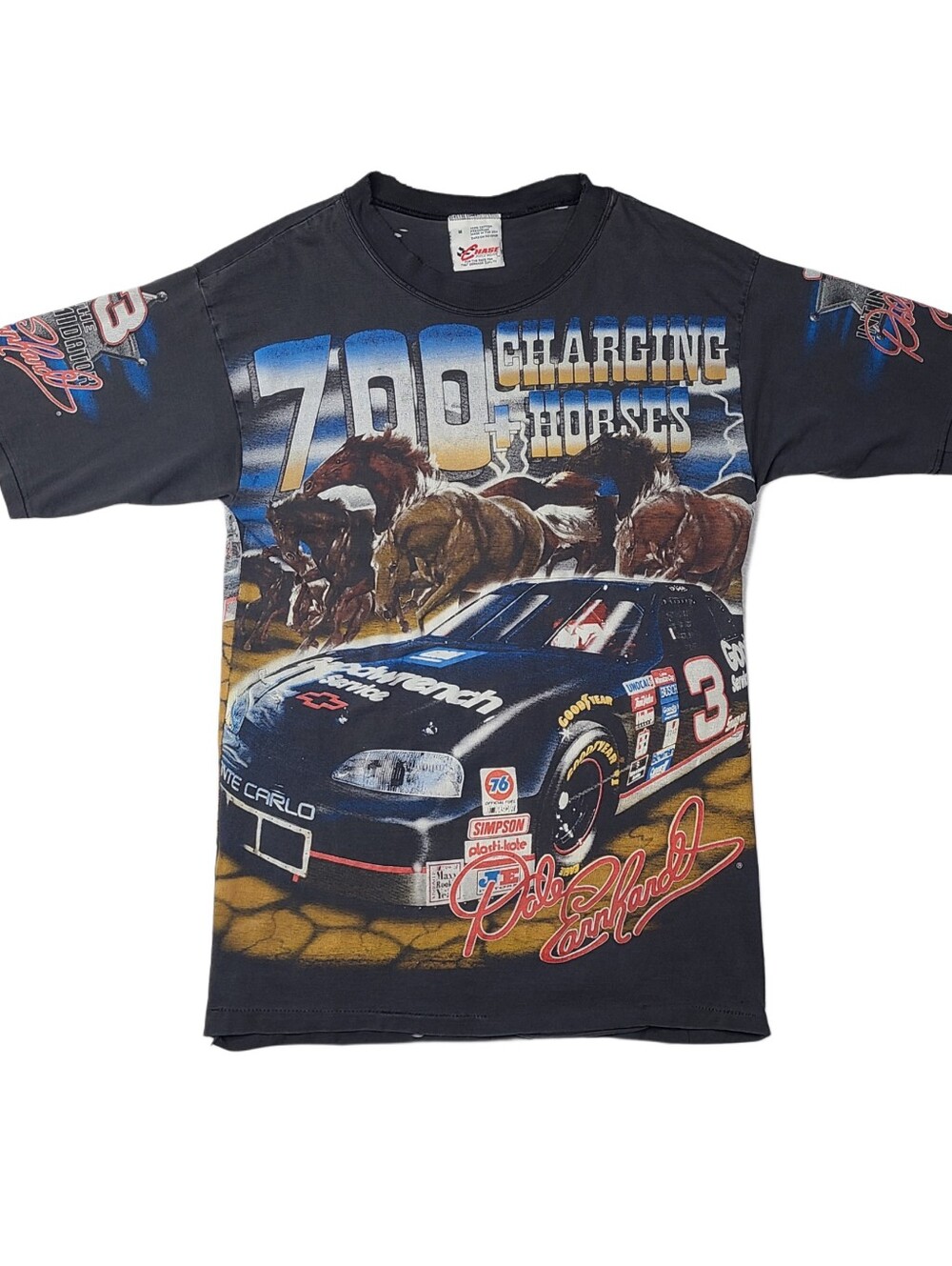 Vtg Dale Earnhardt 700 Charging Horses T-Shirt AOP NASCAR Chase Tee M Thrashed